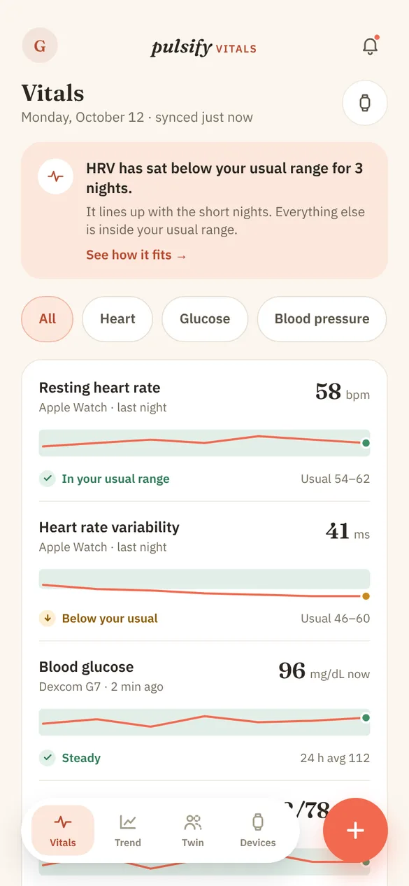 Vitals app screen